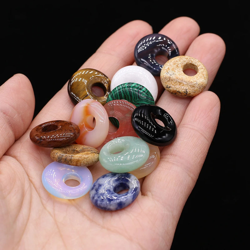 12PCS Natural GemStone Round Pendant For Jewelry Making DIY Bracelet