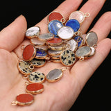 12PCS Natural Stone Round Pendant For Jewelry Making