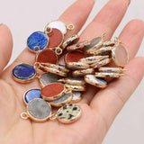 12PCS Natural Stone Round Pendant For Jewelry Making