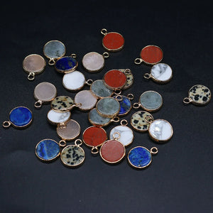12PCS Natural Stone Round Pendant For Jewelry Making