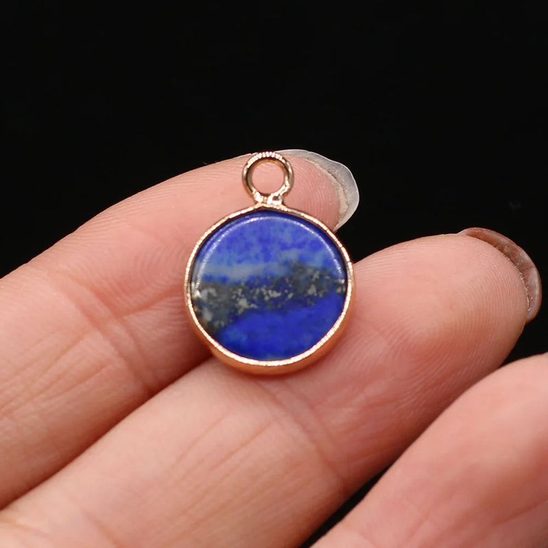 12PCS Natural Stone Round Pendant For Jewelry Making