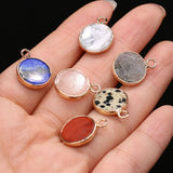 12PCS Natural Stone Round Pendant For Jewelry Making
