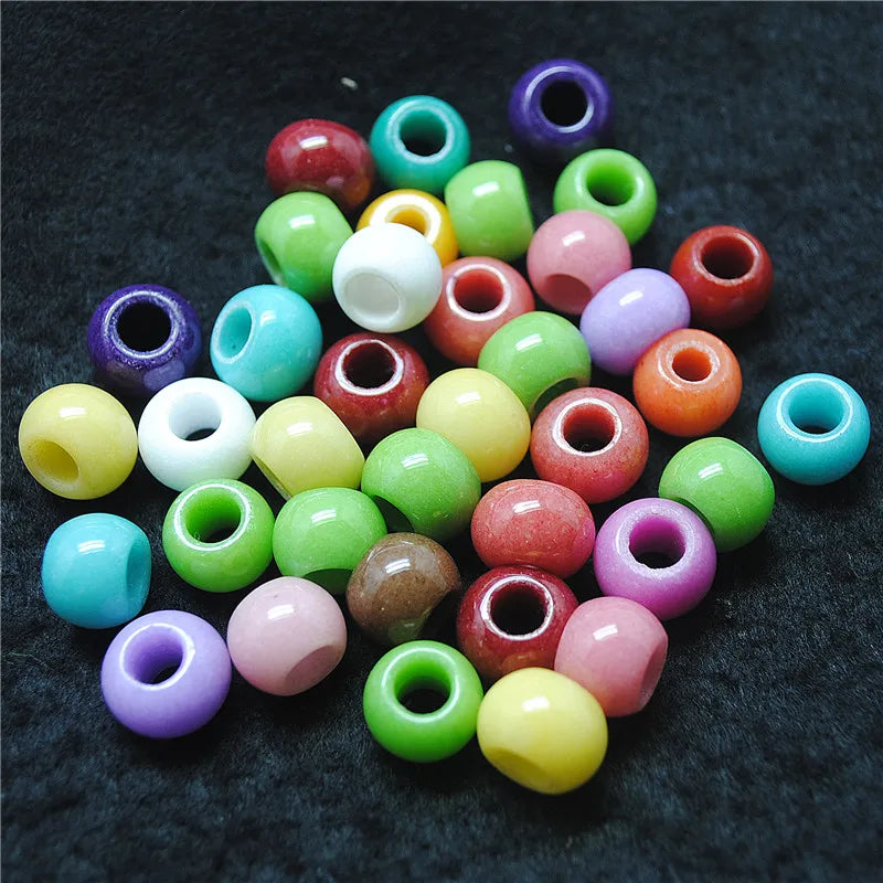 12PCS Women Bracelets Making Beads Jade Stone 9X12MM Big Hole Mix Colors