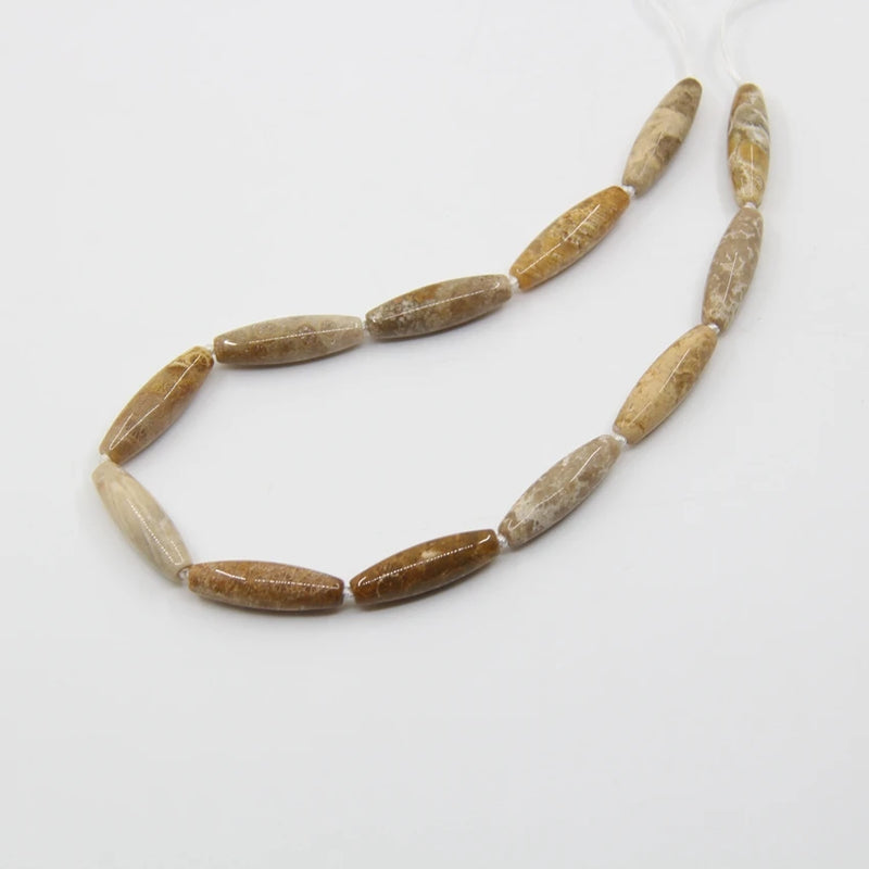 12PCS 9x30mm Natural Coral Jades Fossils Rice Beads