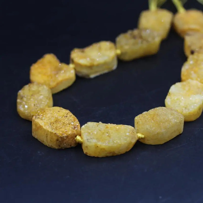 12PCS Natural Quartz Geode Drusy Slab Nugget Beads Yellow Agates Crystal Druzy