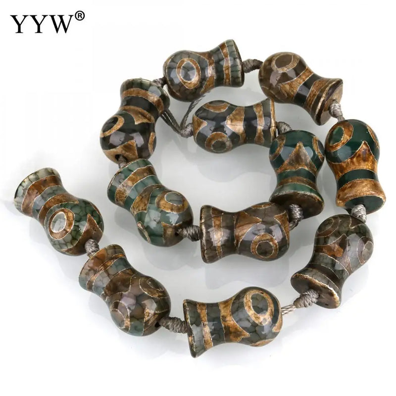 Natural Tibetan Dzi Beads Strand 12PCs 14Inch Stone Beads 3mm Hole DIY Jewelry