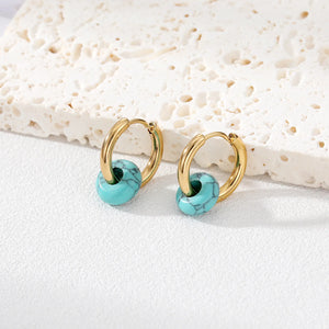 Natural Stone Abacus Beads Stainless Steel Hoop Earrings