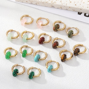 Natural Stone Abacus Beads Stainless Steel Hoop Earrings