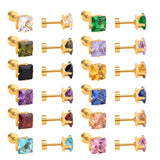 12Pairs Multi Colored CZ Stud Earrings 18K Plated Stainless Steel