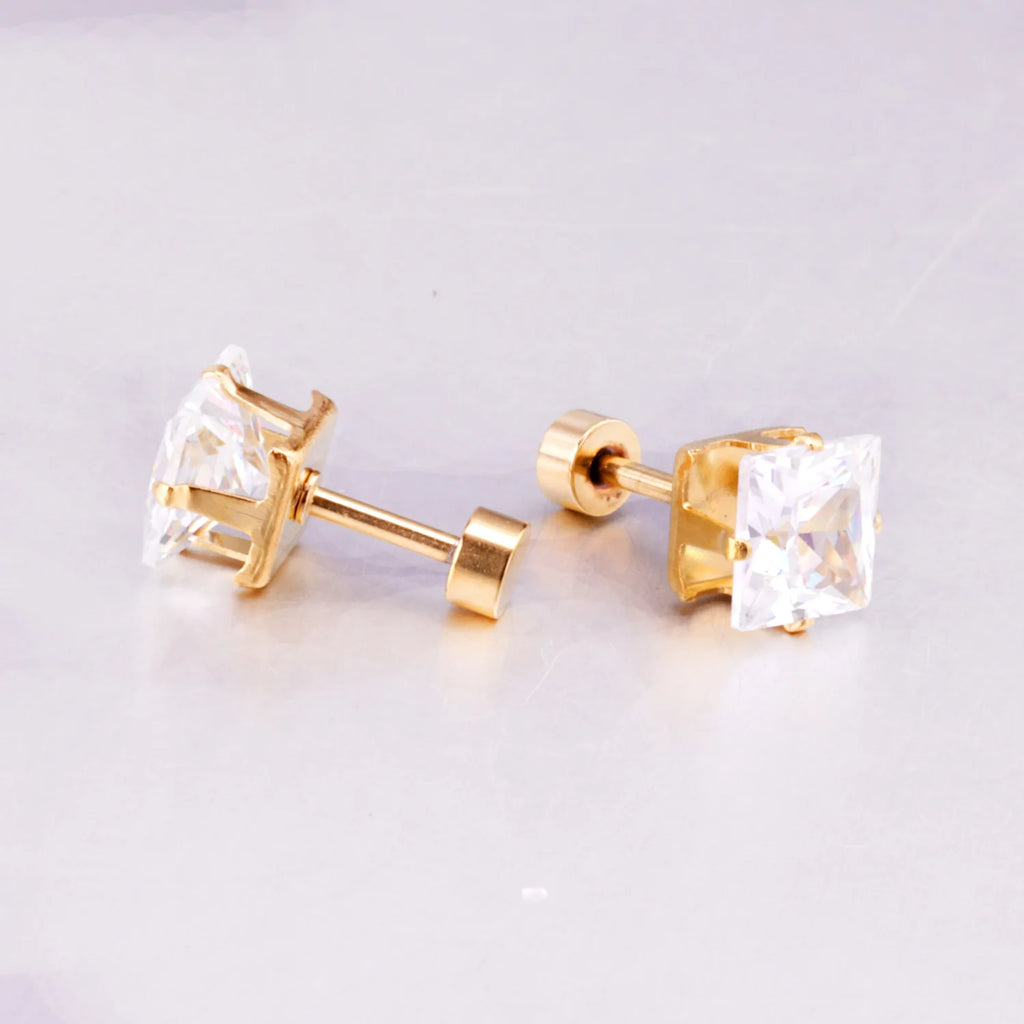 12Pairs Multi Colored CZ Stud Earrings 18K Plated Stainless Steel