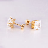 12Pairs Multi Colored CZ Stud Earrings 18K Plated Stainless Steel