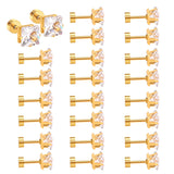 12Pairs Multi Colored CZ Stud Earrings 18K Plated Stainless Steel