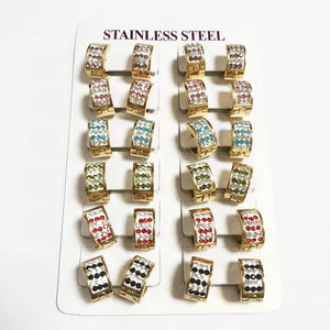 12Pairs Stainless Steel Hoop Earring Colorful Crystal Circle Earrings for Women
