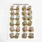12Pairs Stainless Steel Hoop Earring Colorful Crystal Circle Earrings for Women