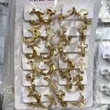 12 Pairs Stainless Steel Hoop Earrings Set Punk Rock Heart/Round/Star Shell 12MM