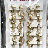 12 Pairs Stainless Steel Hoop Earrings Set Punk Rock Heart/Round/Star Shell 12MM