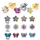 12Pairs Surgical Steel CZ Birthstone Earrings Crystal Studs