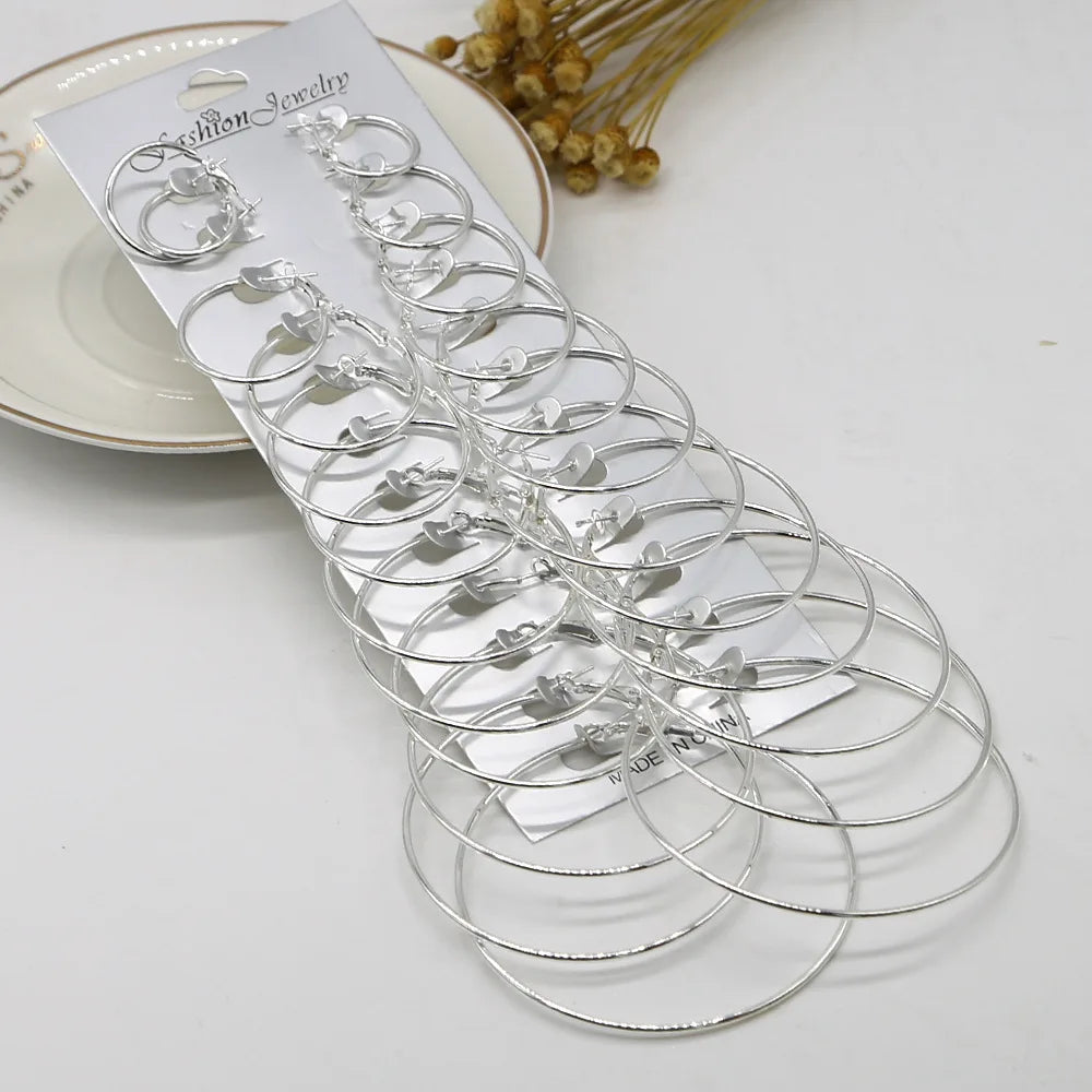 12Pairs Oversize Big Circle Hoop Earrings Set Vintage Steampunk Ear Clip