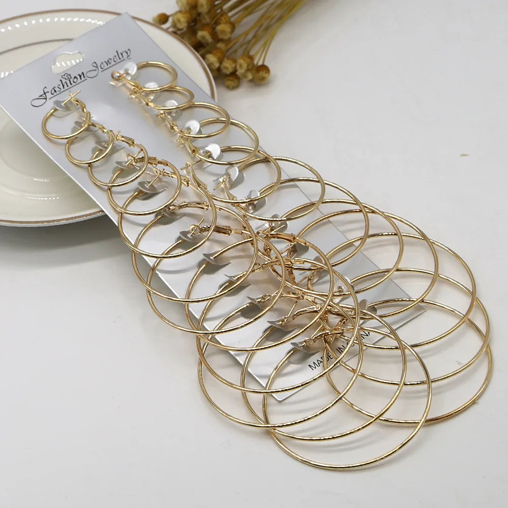 12Pairs Oversize Big Circle Hoop Earrings Set Vintage Steampunk Ear Clip