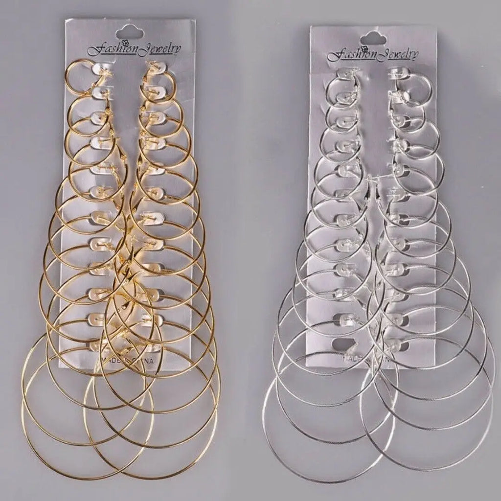 12Pairs Oversize Big Circle Hoop Earrings Set Vintage Steampunk Ear Clip