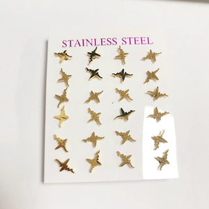 12Pairs Mini Stainless Steel Piercing Earrings Set Animals Jewelry