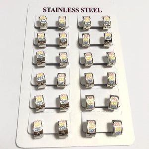 12Pairs/Set Stainless Steel Hoop Earrings Simulated Pearl Small Circle Earrings