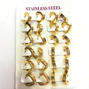 12Pairs/Set Titanium/Stainless Steel Heart Hoop Earrings for Women Girls