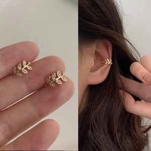 12Pairs Micro-Inlay Crystal Leaves Clip Earrings
