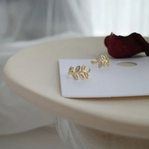 12Pairs Micro-Inlay Crystal Leaves Clip Earrings