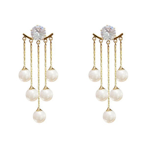 Vintage Pearls Tassel Earrings Crystal Jewelry