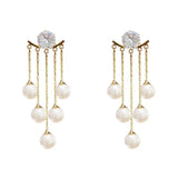 Vintage Pearls Tassel Earrings Crystal Jewelry
