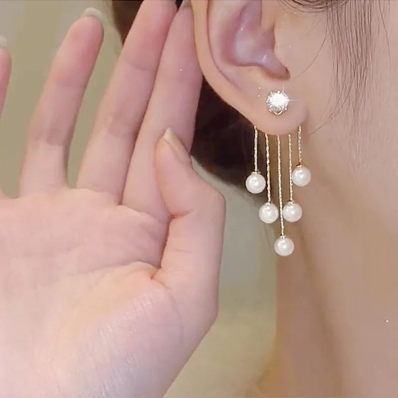 Vintage Pearls Tassel Earrings Crystal Jewelry