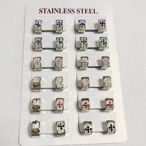 12Pairs 9*4mm Stainless Steel Colorful Crystal Mini Hoop Earrings