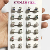 12Pairs 9*4mm Stainless Steel Colorful Crystal Mini Hoop Earrings