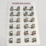 12Pairs 9*4mm Stainless Steel Colorful Crystal Mini Hoop Earrings