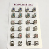 12Pairs 9*4mm Stainless Steel Colorful Crystal Mini Hoop Earrings