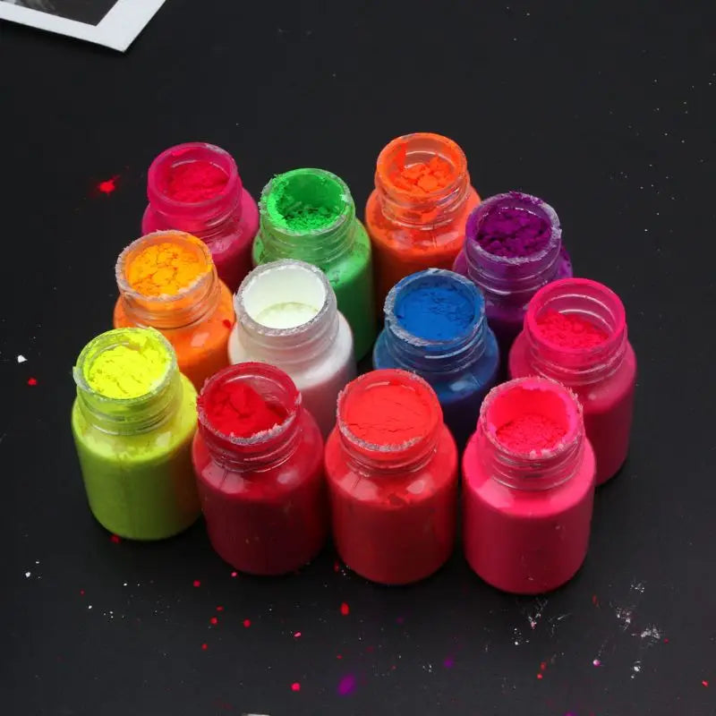 12Pc Fluorescent UV Pigment Powder Light Reactive Resin Kit