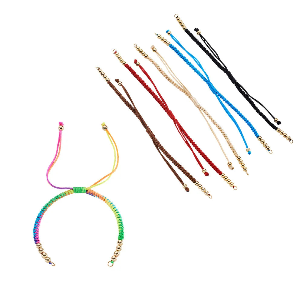 12Pcs 6 Colors Braided Bead Bracelets With Plated Brass Beads