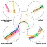 12Pcs 6 Colors Braided Bead Bracelets With Plated Brass Beads