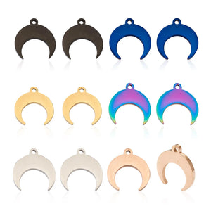 12Pcs Mixed Crescent Double Horn Stainless Steel Pendants 6 Colors