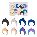 12Pcs Mixed Crescent Double Horn Stainless Steel Pendants 6 Colors