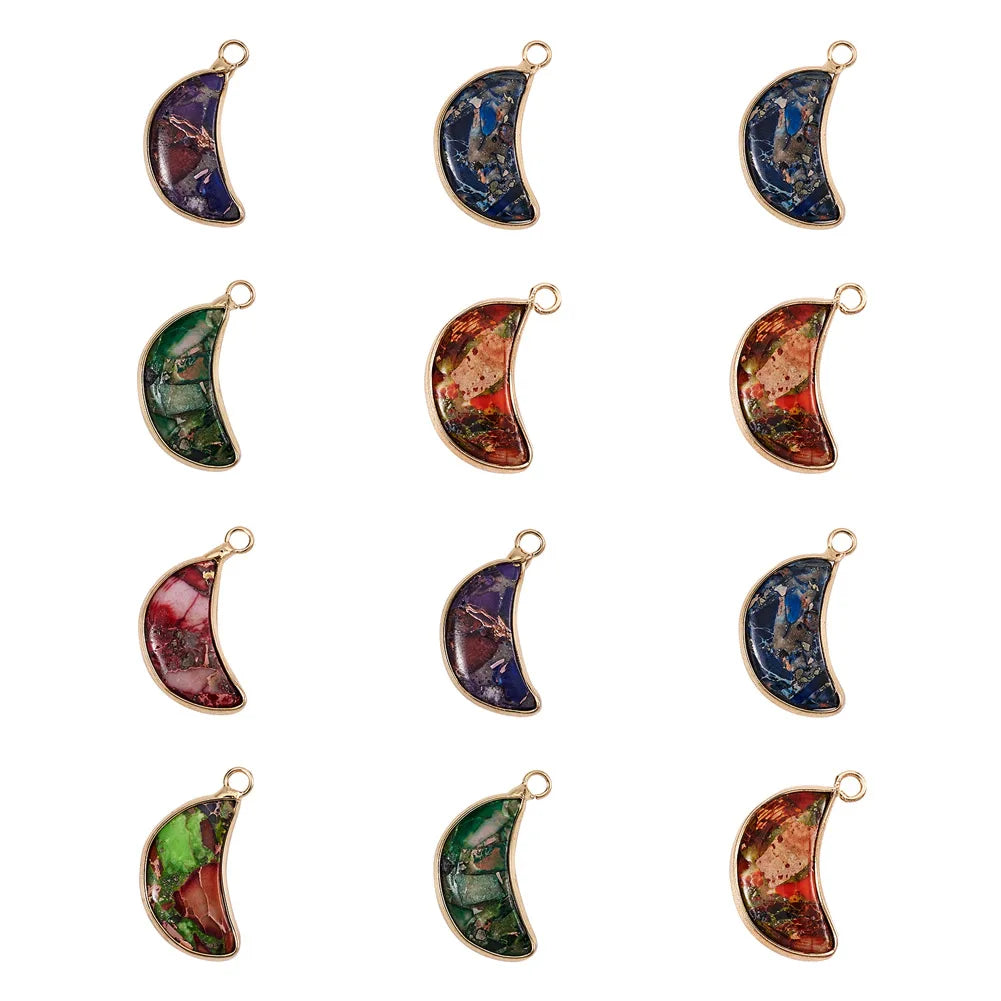 12Pcs Moon Shape Pendants Charms For DIY Jewelry Making