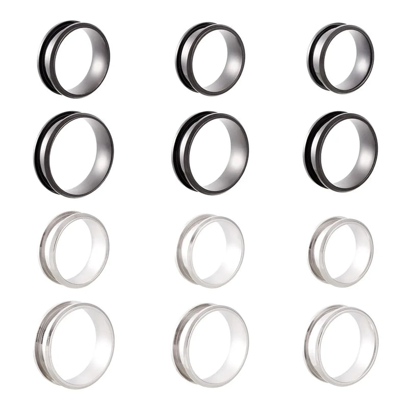 12Pcs Stainless Steel Grooved Ring Settings Blank Core for Inlay Ring DIY