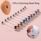 12Pcs Acrylic Flat CZ Gem Bioplast Pregnancy Navel Belly Button Rings 14g