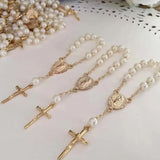 12Pcs Baby 6mm Glass Pearl Rosary Bracelet Eucharist Gift Cross Mini Rosary