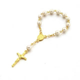 12Pcs Baby 6mm Glass Pearl Rosary Bracelet Eucharist Gift Cross Mini Rosary