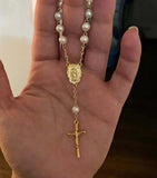 12Pcs Baby 6mm Glass Pearl Rosary Bracelet Eucharist Gift Cross Mini Rosary