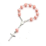 12Pcs Baby 6mm Glass Pearl Rosary Bracelet Eucharist Gift Cross Mini Rosary