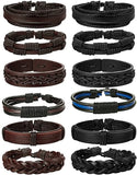 12Pcs Braided Leather Bracelet for Men Women Cuff Wrap Bracelet