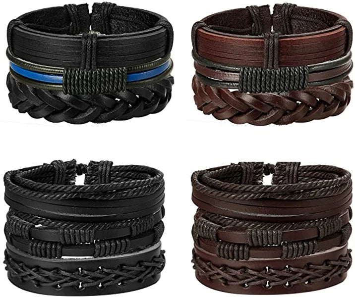12Pcs Braided Leather Bracelet for Men Women Cuff Wrap Bracelet
